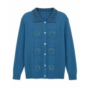 T.C Fashion Vintage Women's Large Button Up Embellished Cardigan Teal Knit